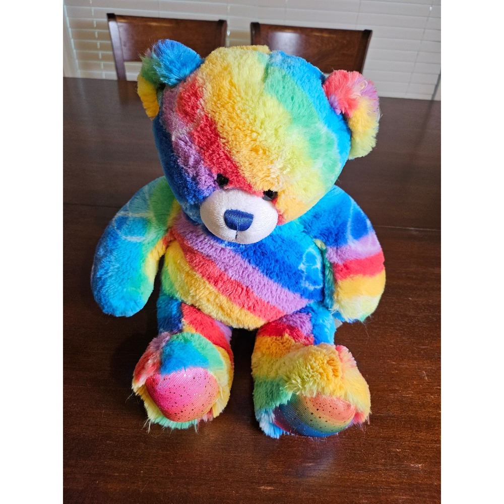 Build-A-Bear Plush Toy Kids 16in Rainbow Striped Glitter Paw Stuffed Animal